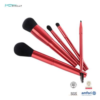 Insieme di spazzole sintetico di trucco dei capelli della maniglia rossa del metallo di 5PCS Dard Logo Makeup Brush su ordinazione