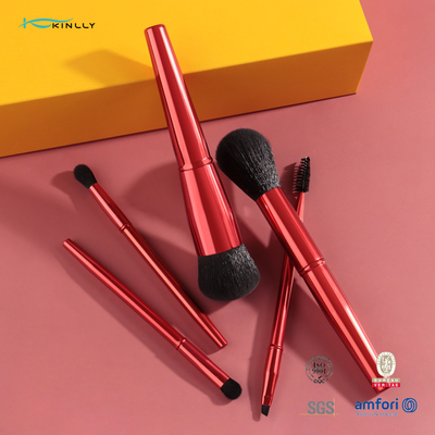 Insieme di spazzole sintetico di trucco dei capelli della maniglia rossa del metallo di 5PCS Dard Logo Makeup Brush su ordinazione