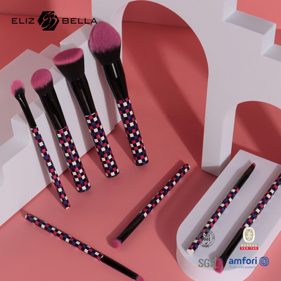 Set di pennelli cosmetici portatili per trucco Manico in plastica con stampa a rullo Capelli sintetici 8 pezzi