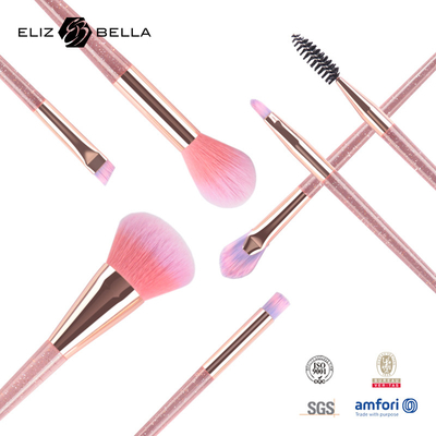 set di pennelli di plastica di trucco di viaggio della maniglia dei capelli sintetici di 7pcs Rose Gold Cosmetic Brush Set