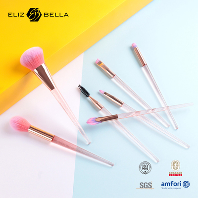 set di pennelli di plastica di trucco di viaggio della maniglia dei capelli sintetici di 7pcs Rose Gold Cosmetic Brush Set
