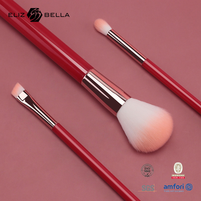 3pcs Logo Cosmetic Makeup Brush Set privato con la maniglia di legno rossa dei capelli sintetici