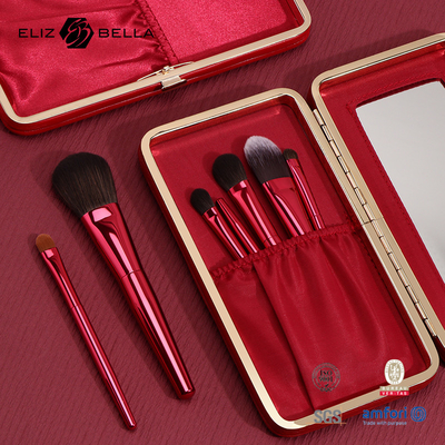 6pcs Red Metal Handle Professional Makeup Brushes con scatola cosmetica