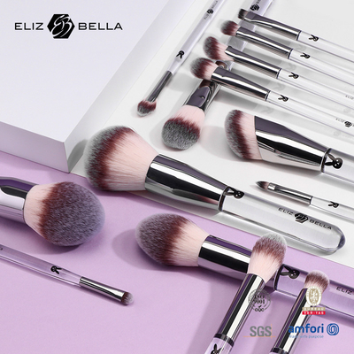 14PCS Professional Quality Makeup Brush Set lucido ferro di argento e manico di plastica trasparente