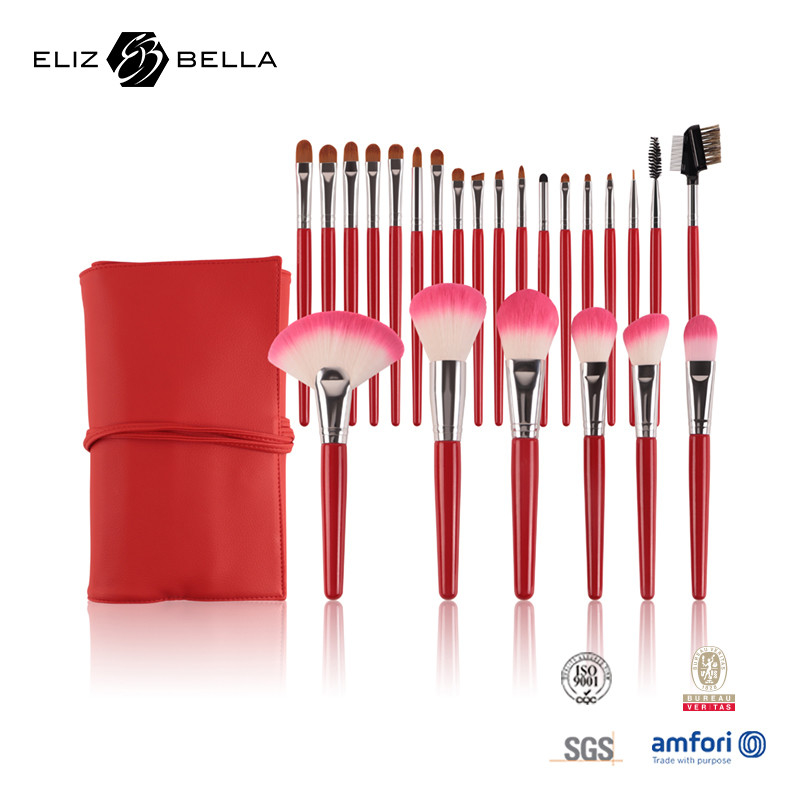set di pennelli cosmetico di qualità professionale 24Pcs, setole sintetiche e maniglia di legno brillante