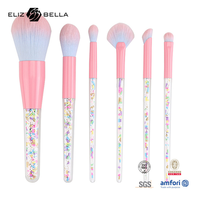 6pcs set di spazzole per il trucco Confezioni per il trucco colorate spazzole trasparenti Manicotto di spazzola di plastica granulare