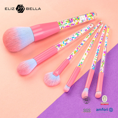 6pcs set di spazzole per il trucco Confezioni per il trucco colorate spazzole trasparenti Manicotto di spazzola di plastica granulare