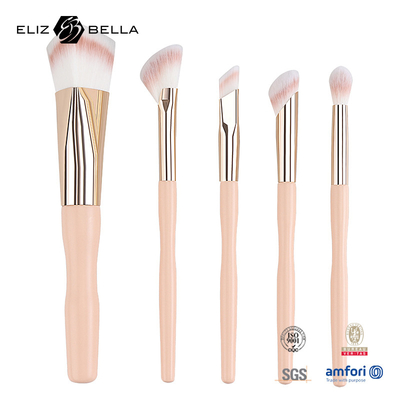 5pcs Prezzo di fabbrica Logo personalizzato 100% Capelli sintetici Vegan Faccia Occhi trucco Set spazzola, Maniglia di legno E Ferrule di alluminio