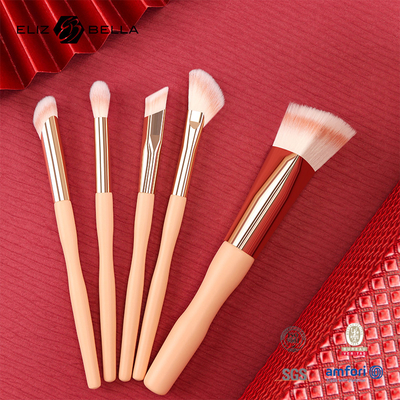5pcs Prezzo di fabbrica Logo personalizzato 100% Capelli sintetici Vegan Faccia Occhi trucco Set spazzola, Maniglia di legno E Ferrule di alluminio