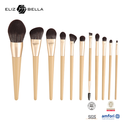 11 Pieces Wooden Handle Beauty Makeup Brush Set Ferrule di alluminio Spazzole cosmetiche,Sintetico Spazzola per capelli Set