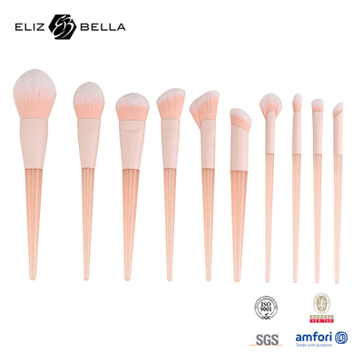 10pcs Pink Plastic Handle Travel Makeup Brush Set Con Capelli Sintetici, Beauty Need Makeup Tools Polvere, Blush, Ombra degli occhi