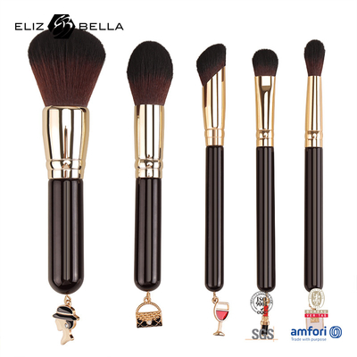 5pcs personalizzabile travelling trucco spazzola set manico di legno ferro di alluminio e 100% di capelli sintetici