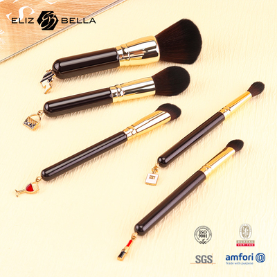 5pcs personalizzabile travelling trucco spazzola set manico di legno ferro di alluminio e 100% di capelli sintetici