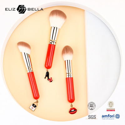 3pcs Maniglia di legno essenziale spazzola cosmetica set utensili di trucco sintetici OEM ODM
