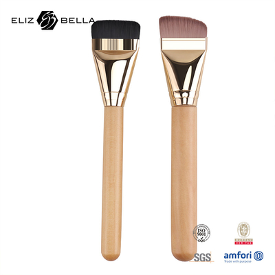 Spazzole per il trucco per capelli sintetici personalizzabili con maniglia di legno e ferrule dorata lucida