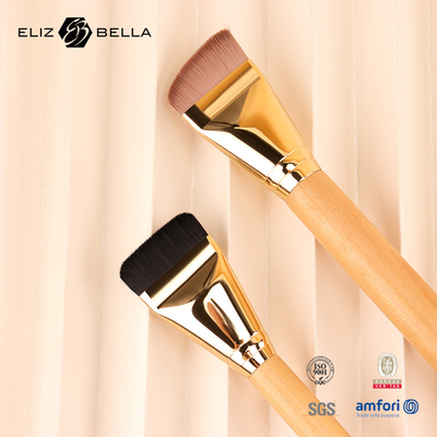 Spazzole per il trucco per capelli sintetici personalizzabili con maniglia di legno e ferrule dorata lucida