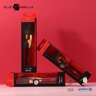 Spazzola cosmetica a manico di legno rosso con trucco per capelli sintetici Spazzole con ferrule in alluminio dorato