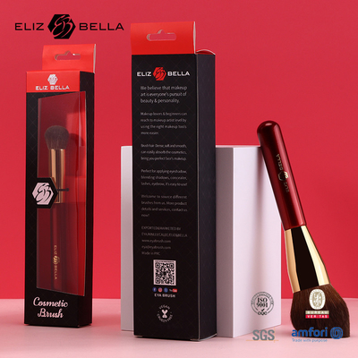 Spazzola cosmetica a manico di legno rosso con trucco per capelli sintetici Spazzole con ferrule in alluminio dorato