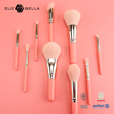 9PCS Piccole spazzole per il trucco Set con maniglia di legno corto 100% capelli sintetici OEM private label