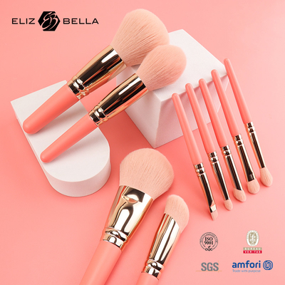 9PCS Piccole spazzole per il trucco Set con maniglia di legno corto 100% capelli sintetici OEM private label
