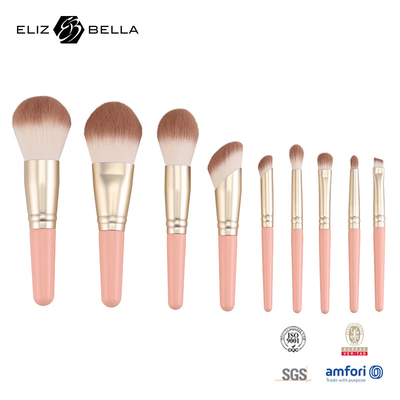 9pcs Professional Makeup Brush Set con maniglia di legno e ferrule in alluminio personalizzato