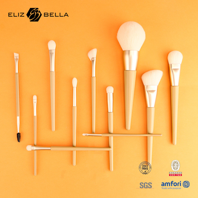 11 Pieces Nice Wooden Handle Beauty Makeup Brush Tools, Aluminium Ferrule Cosmetic Brushes, Kit di spazzole per capelli sintetici