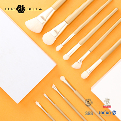 11 Pieces Nice Wooden Handle Beauty Makeup Brush Tools, Aluminium Ferrule Cosmetic Brushes, Kit di spazzole per capelli sintetici