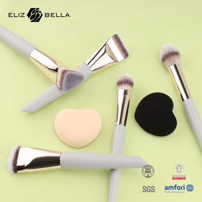 Mini set di spazzole per il trucco da viaggio 5PCS spazzole cosmetiche vegane e crudeli per viso e occhi