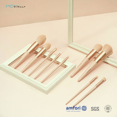 Set di pennelli cosmetico del puntale di trucco del manico di legno di spazzola di alluminio rosa