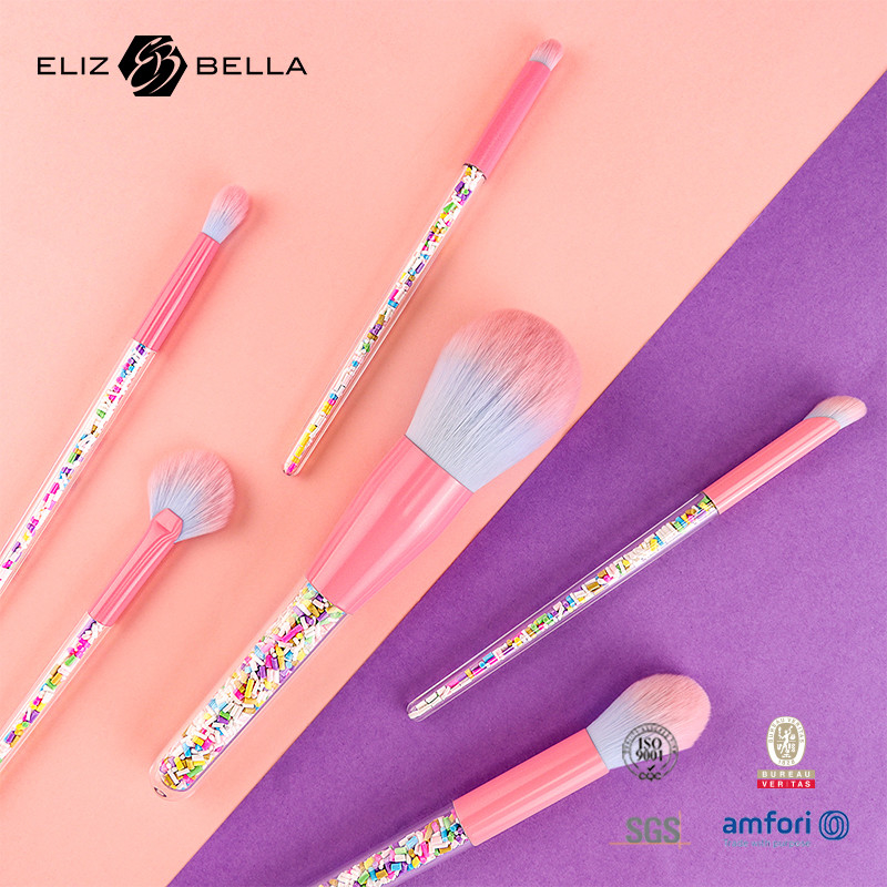 6pcs set di spazzole per il trucco Confezioni per il trucco colorate spazzole trasparenti Manicotto di spazzola di plastica granulare
