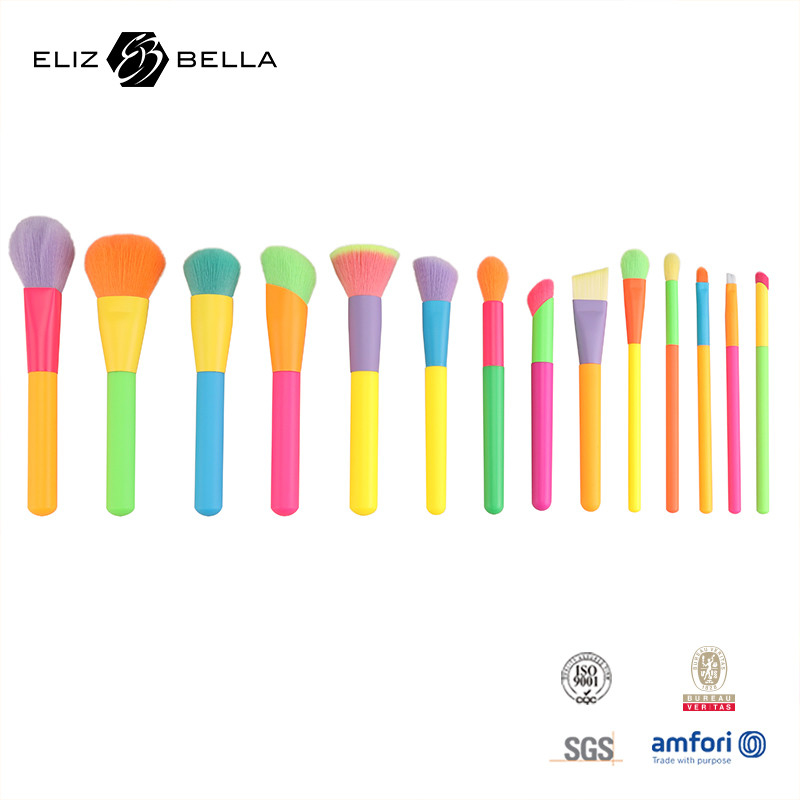 14pcs Set di spazzole per il trucco personalizzato Manico colorato e ferrule in alluminio inclusi