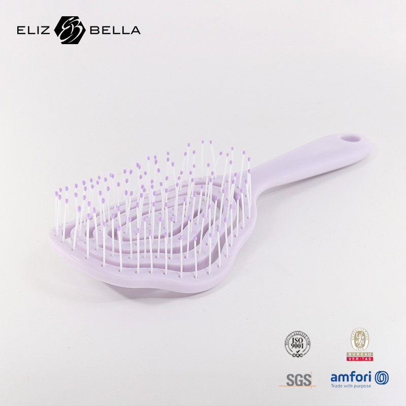 Logo personalizzato Ventilazione curva bagnata e asciutta Massaggio capelli spazzola quadrata Paddle Detangle spazzola per capelli ricci