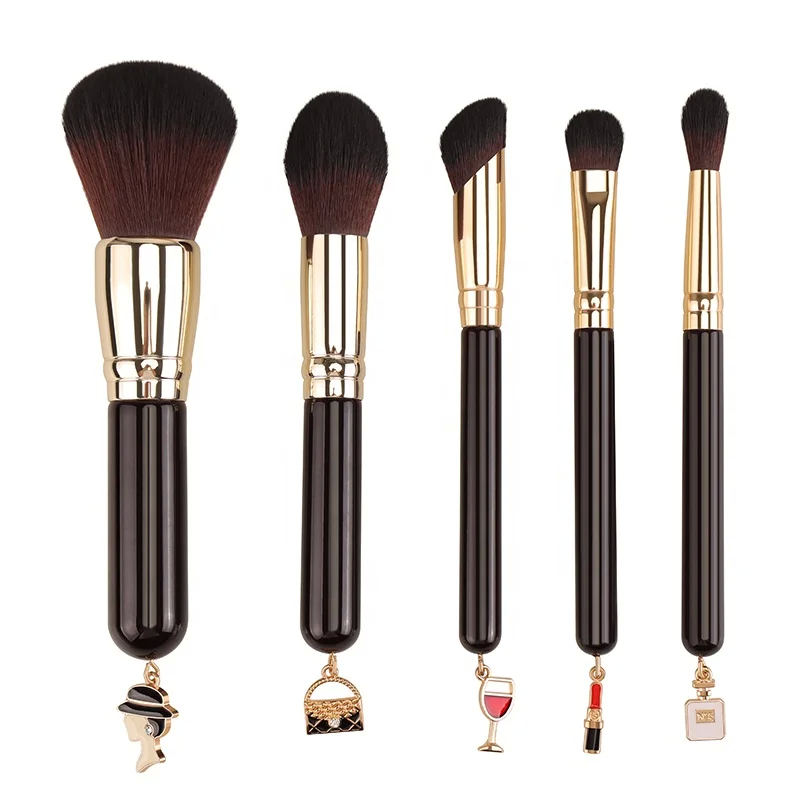 Set di spazzole per il trucco cosmetico personalizzato, rosso angolare, spazzola piatta, spazzola smudge, stile spazzola ventilatore