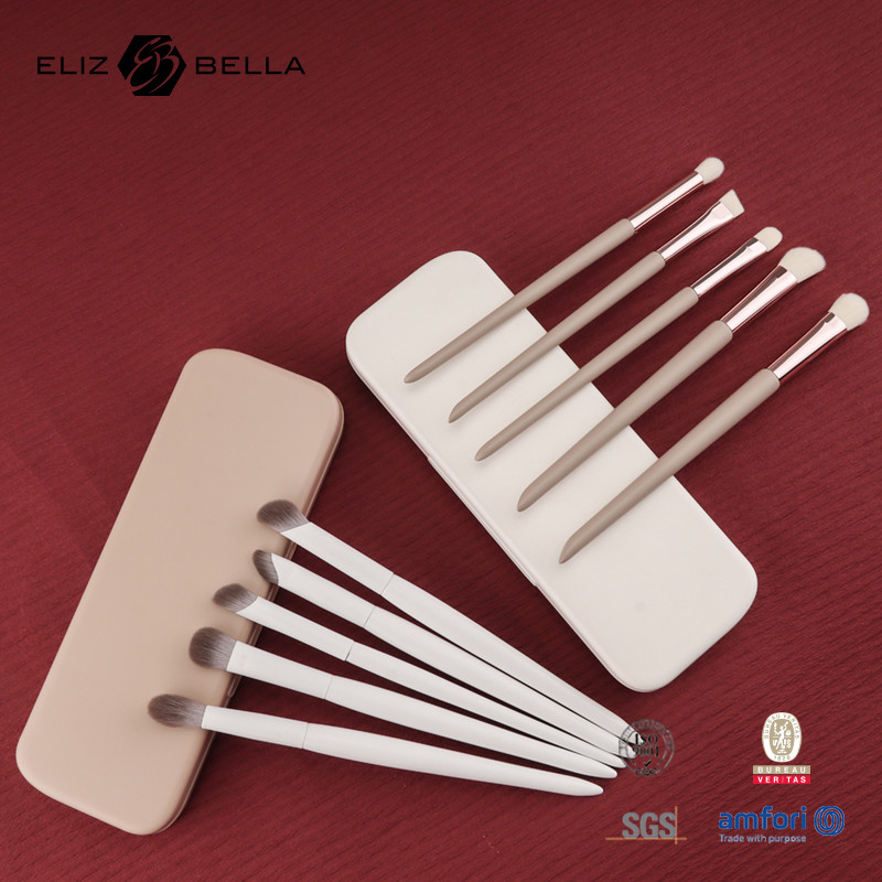 Mini set di spazzole per il trucco da viaggio 5PCS spazzole cosmetiche vegane e crudeli per viso e occhi